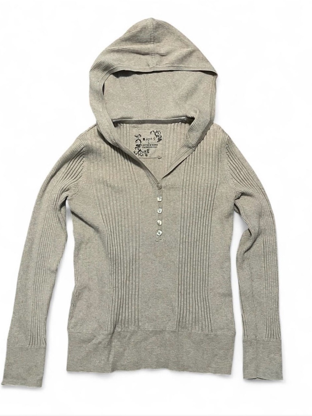 Apt. 9 Beige Hooded Rib-Knit Women’s Sweater